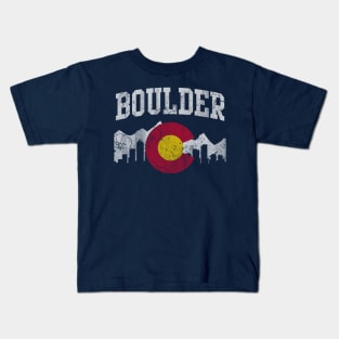 Boulder Colorado Flag Skyline Kids T-Shirt